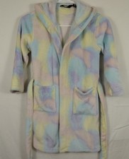 Lands' End Kids Fleece Hooded Size 6/ XS Bathrobe Tie Waist Soft Fuzzy Robe