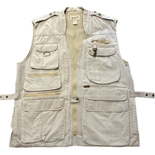 Vintage Woolrich Vest Mens XL Beige Safari Hunting Fishing Tactical Utility 90s
