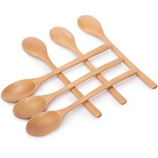 Wooden Spoons 6 PCS 9 Inch Long Handle Wood Soup Eating Mixing Japanese Style