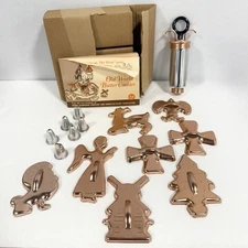 Vintage Mirro Aluminum Copper-tone Cookie Press Set Molds Decorating Christmas