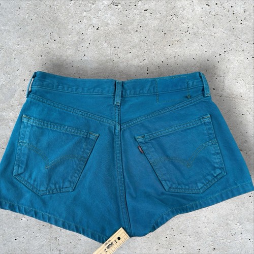 VTG Levi’s Micro Booty Hot Denim Shorts High Rise Size 28” Teal Turquoise Blue - Picture 5 of 5