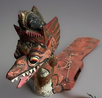 Vintage Balinese Flying Dragon Folk Art Hand Painted Naga Wings Missing