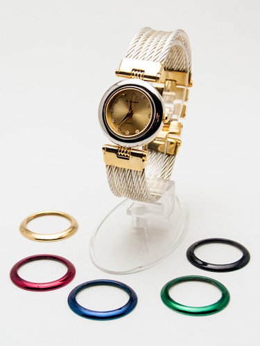 St.BERNARD:WOMEN'S STAINLESS STEEL GD/SIL FINISH BAND ANALOG WATCH WITH 6 BEZELS - Picture 2 of 8