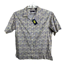 NWT Daniel Cremieux Classics Men’s L Tan Blue Paisley Short Sleeve Cotton Shirt