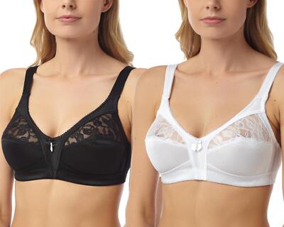 Firm Control BH ohne Bügel Soft Cup ungepolstert Spitzen BH schwarz oder weiß (2er Pack)