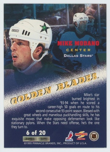 1995-96 SCORE Mike Modano GOLDEN BLADES #6 - Picture 2 of 2