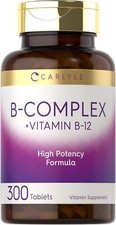 B Complex Vitamin with B12  300 Tablets  Vegetarian, Non-GMO  by Carlyle