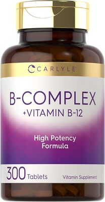 B Complex Vitamin with B12 | 300 Tablets | Vegetarian, Non-GMO | by Carlyle