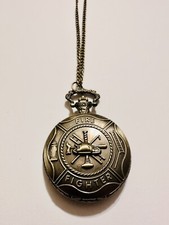 Fire Fighter Bronze Pocket Watch with Chain Quartz Movement - NEW