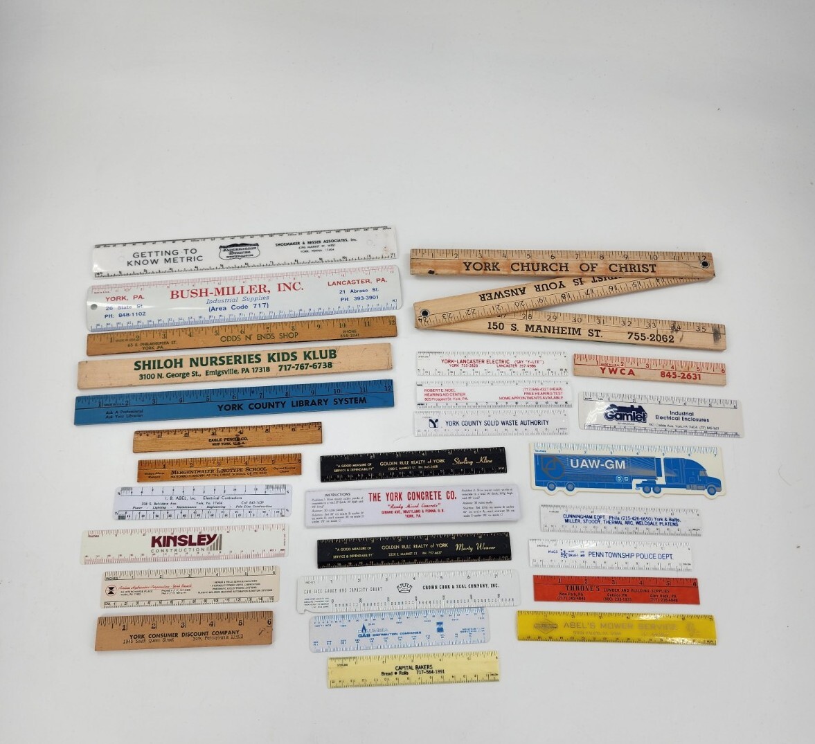 Vintage Lot Of 28 York Pa Advertising Rulers Wood Plastic Metal Ruler ...