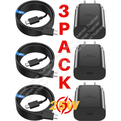 25W USB Type-C Fast Wall Charger Adapter PD Cable For Samsung Galaxy S20 S22 S21