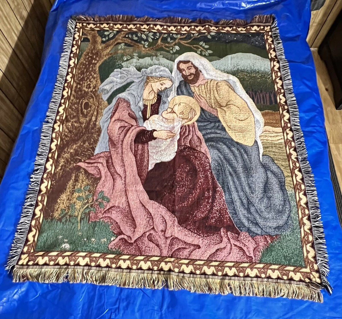 Vintage American Weavers Joseph Mary Baby Jesus Nativity Throw 