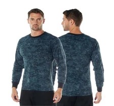 Rothco Mens Midnight Blue & Black Digital Camo Long Sleeve Camouflage Tee Shirt