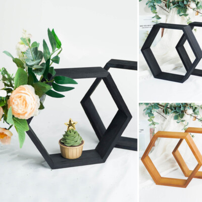 2 Hexagon 9'' Wood Geometric WALL SHELVES Wedding Party Decorations Supplies