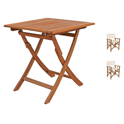 Set Giardino Con Tavolo Da 70 Cm Quadrato E 2 Sedie Regista In Legno Salvaspazio Ebay