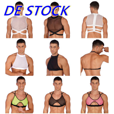 DE Herren Mesh Fishnet See-through Tank Crop Tops Ärmellose Muskel Weste T-Shirt