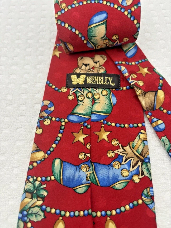 Corbata vintage de seda roja de Wembley para hombre - Medias de Navidad, osos, guirnalda Foto 2 de 4