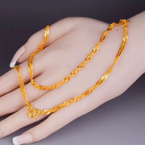 24K Yellow Gold Chain Women Luck Singapore Necklace 16.5"L 2.5-3g - Picture 2 of 3