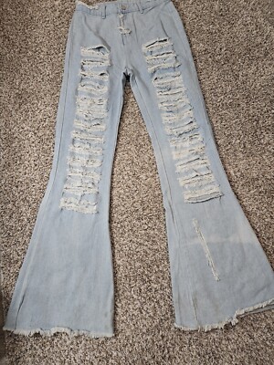 Womans Distressed Wide Flare Jeans Size M Medium