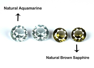 Rund Aquamarin & Braune Saphir 8.85 Karat / 4 Stück Edelstein Natur Zertifiziert