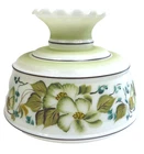 10" Fitter Quoizel Hand Painted Green Floral Hurricane Milk Glass Lamp Shade Vtg