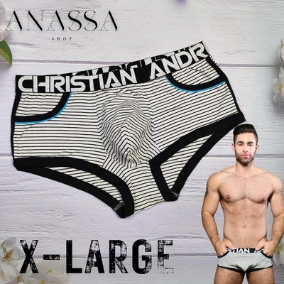 Andrew Christian Almost Naked Avalon Stripe Pocket Boxer Underwear,White,X-large