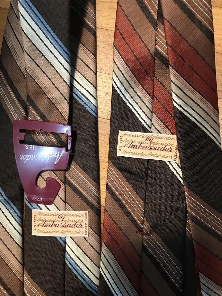 3 件套复古 70 年代涤纶蓝色棕色锈条纹 3 英寸领带 1 灰色 — 第 3/4 张图片