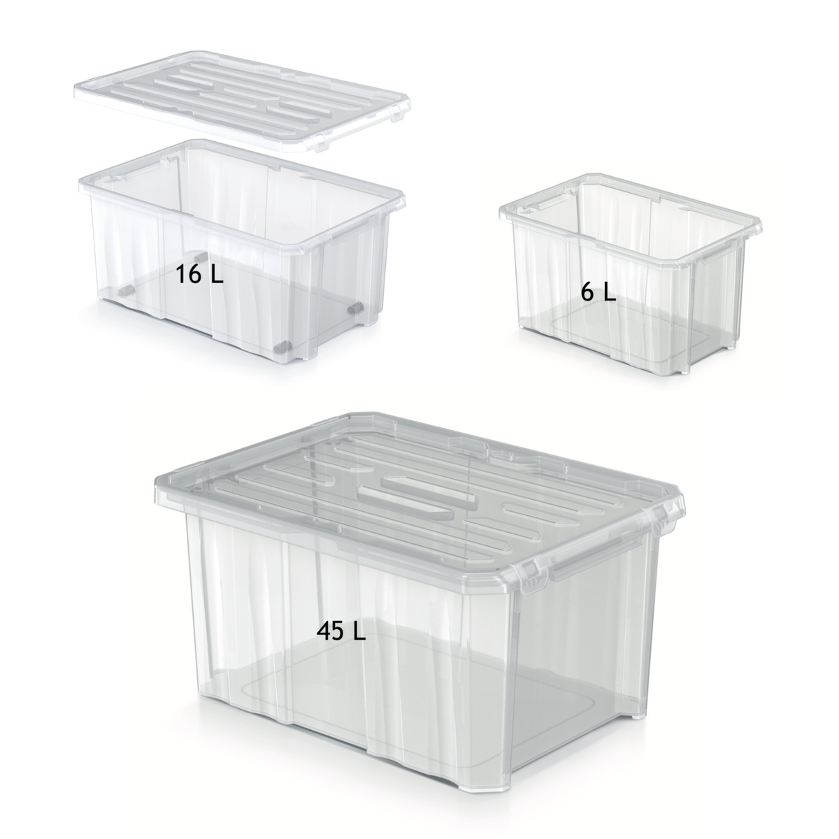 Aufbewahrungsbox mit Deckel transparent stapelbar Klarsichtbox Kiste 6 16 45 L