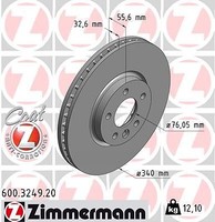 2X Zimmermann 600.3249.20 Bremsscheibe FüR Bentley VW