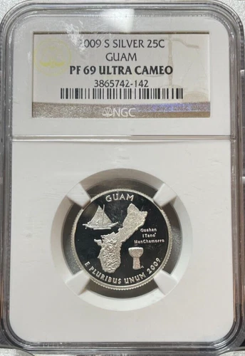 2009 S U.S. Guam Silver Quarter 25C NGC PF 69 Ultra Cameo