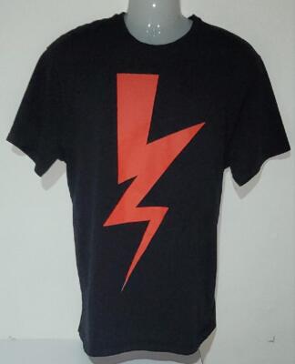 MENS NEIL BARRETT ABSTRACT LIGHTNING BOLT THUNDERBOLT BLACK RED SHIRT L EUC