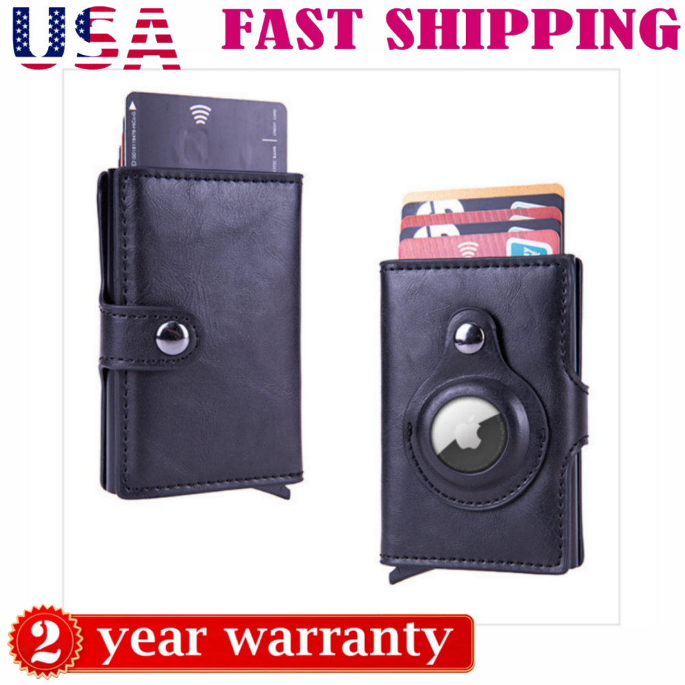Minimalist RFID Blocking Smart Wallet for Men with AirTag Holder in Black