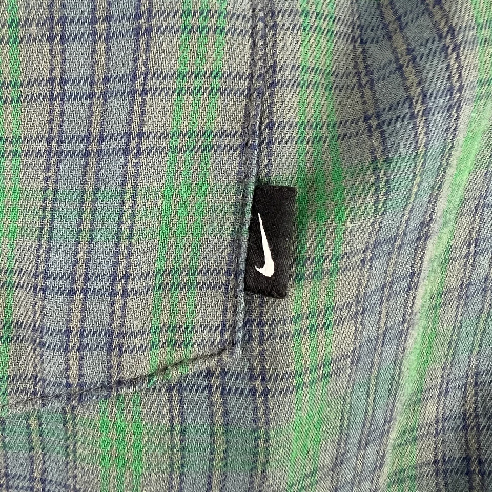 Nike Dri-Fit Long Sleeved Button Up Check Shirt Mens M Green/Blue 522612-055 - Image 4 of 4