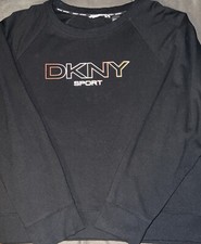 DKNY SPORT Women's Ombr Multicolor Logo Pullover LS Black Sweatshirt Sz Large