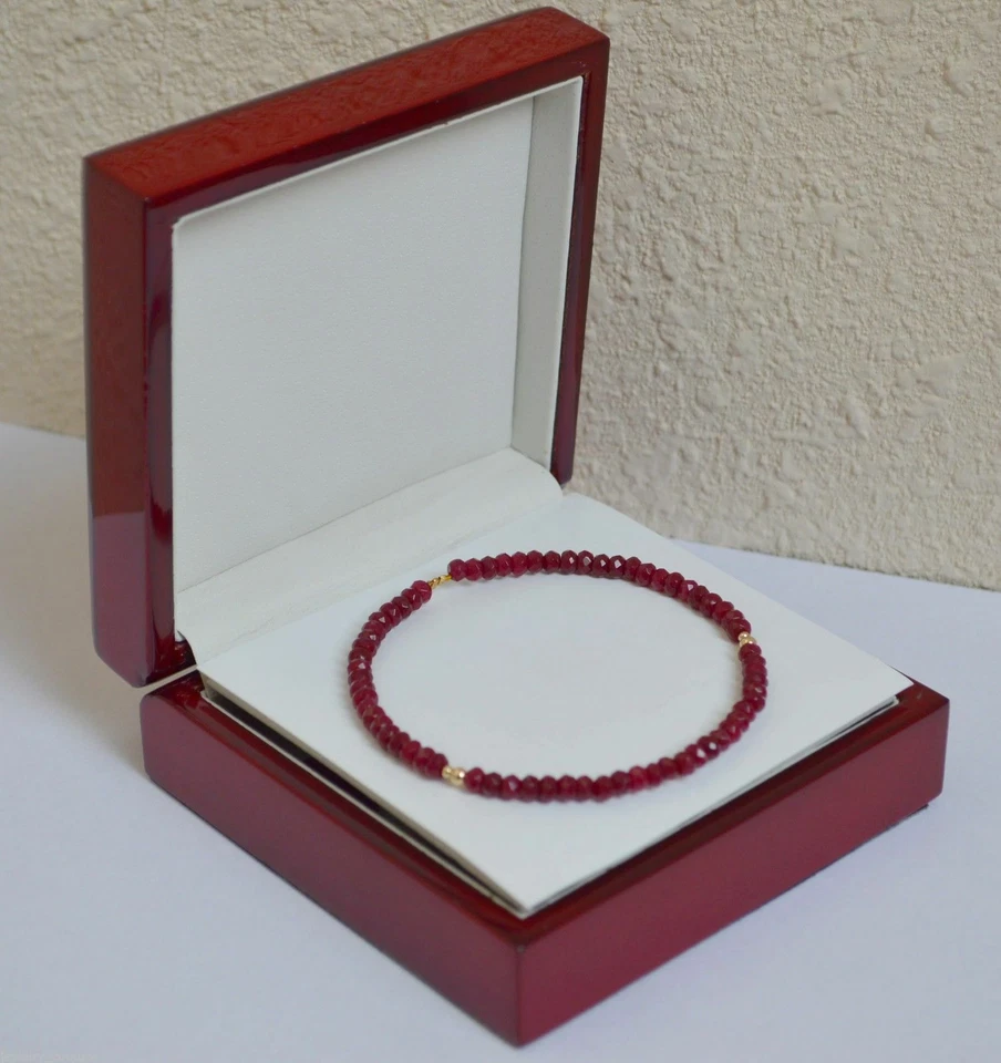 Brazalete Brazalete Oro Amarillo 14K Rubí Rojo Facetado Natural Hecho a Mano Foto 2 de 4