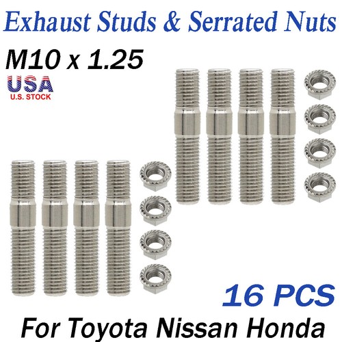 8x10mm Exhaust Studs&Serrated Nut M10x1.25 Manifold Flange Kit For Toyota Nissan - Picture 1 of 8
