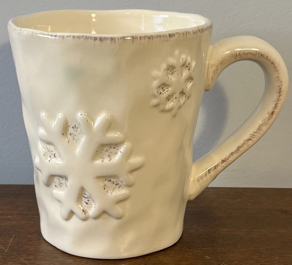 Vintage Park Designs Very Merry White Snowflakes Coffee Mug Cup Holiday Embossed - Image 4 of 4