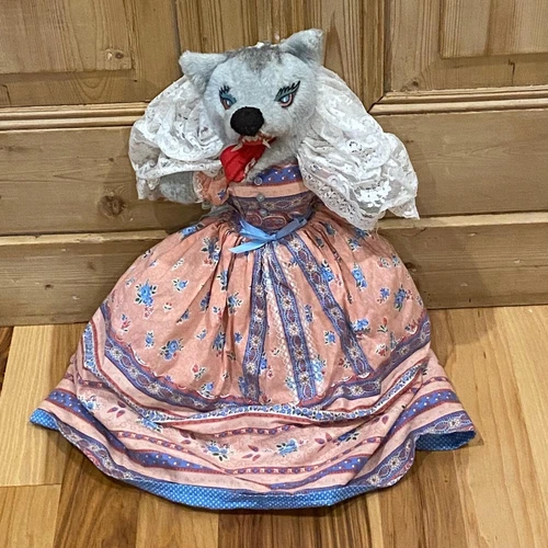 Vintage Topsy Turvy Cloth Doll 3-in-1 Little Red Riding Hood Grandma Wolf 22"