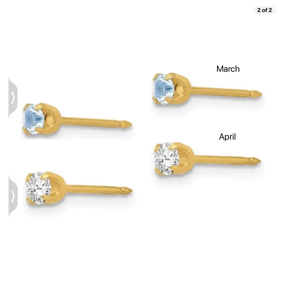 Pendientes chapados en paladio o oro de 24 k con piedra natal de cristal Inverness enero-diciembre de 3 mm Foto 4 de 4