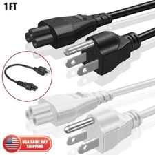 3 Prong 1Ft AC Power Cord 18AWG IEC320 C5 to NEMA 5-15P Black/White PC Laptop