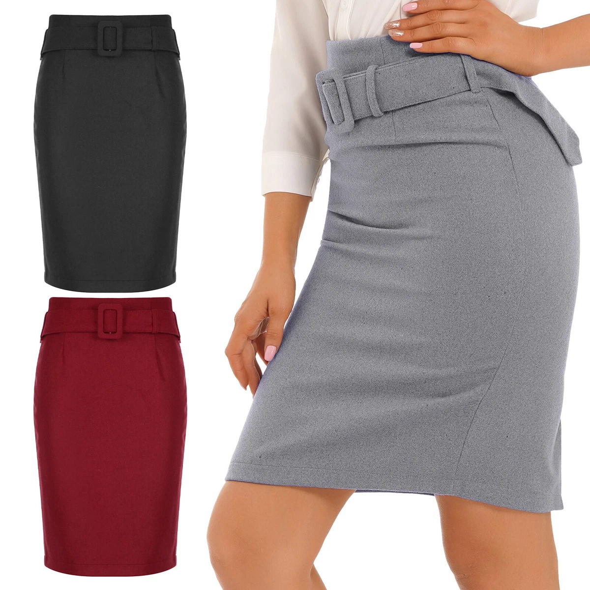 Knee length skirts with cheap belt