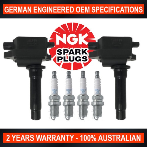 4x NGK Spark Plugs & 2x Swan Ignition Coils for Kia Sportage 19972004