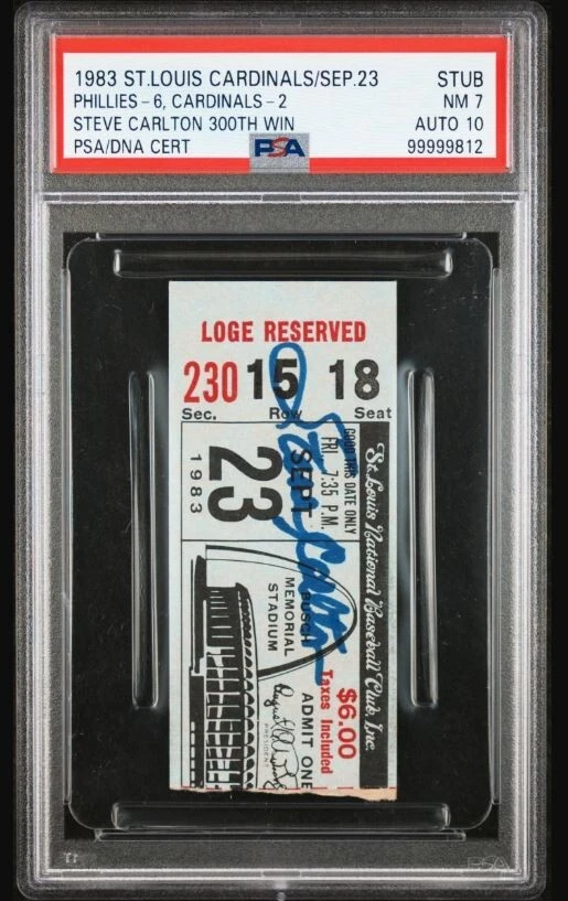 HOF Steve Carlton 300th Win Signed Baseball Game Ticket PSA 7 DNA Certified 10 - Image 3 of 4