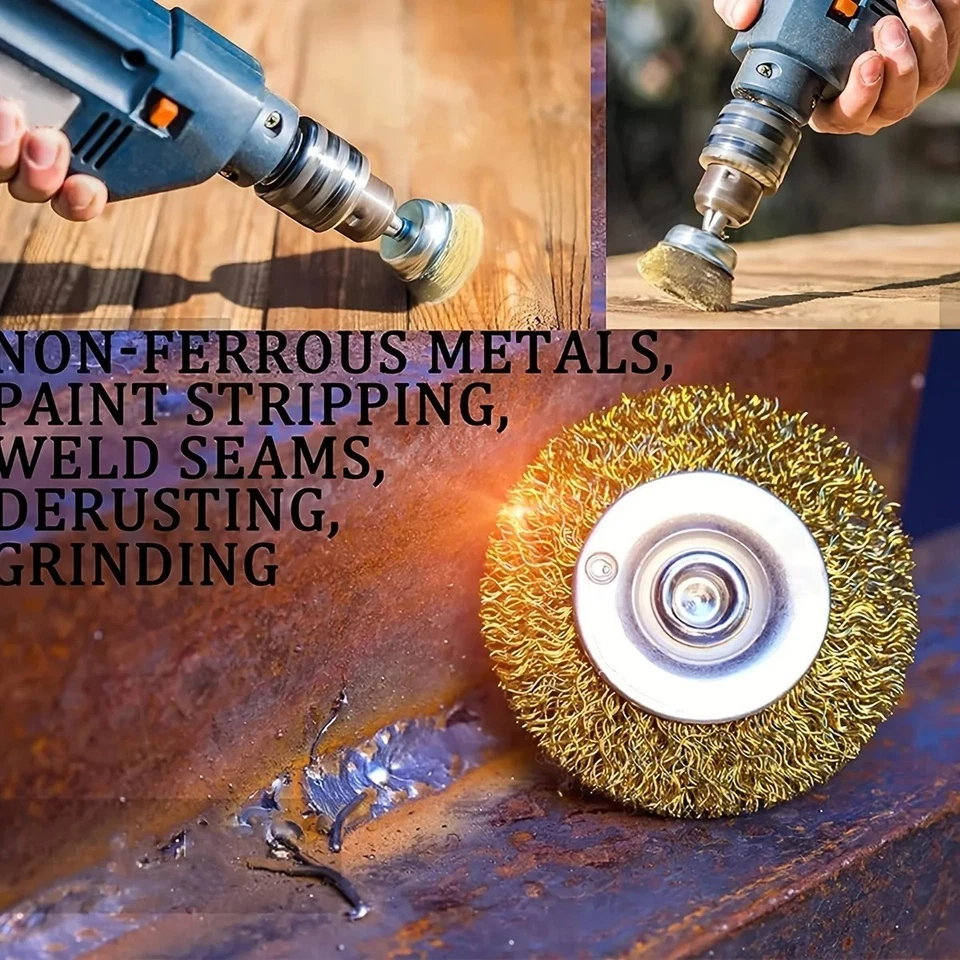 Juego de 10 tazas de rueda de cepillo de alambre accesorio de taladro de vástago de 1/4" para eliminación de óxido Foto 4 de 4