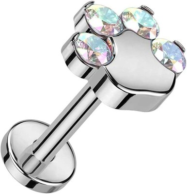 Titanium Threadless Push In Bat With CZ Paw Top Cartilage