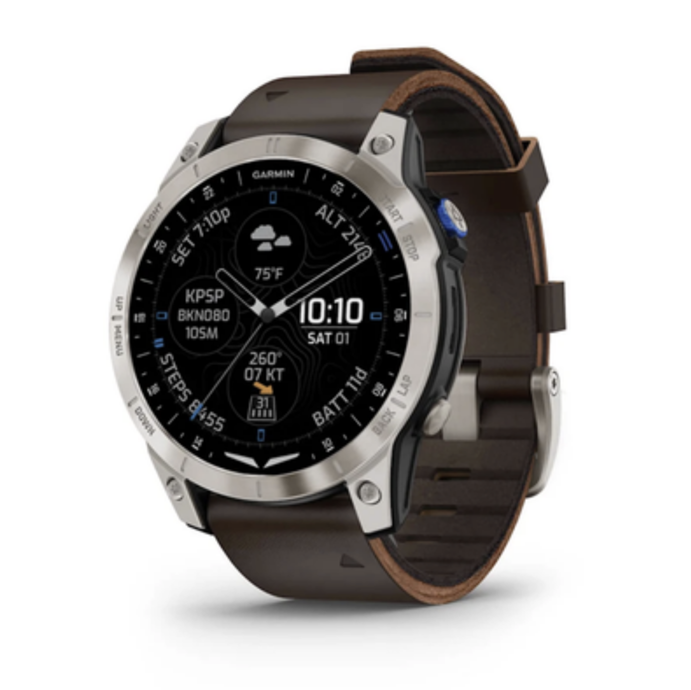 Garmin D2 Mach 1 Aviator Smartwatch with Oxford Brown Leather Band 010-02582-55