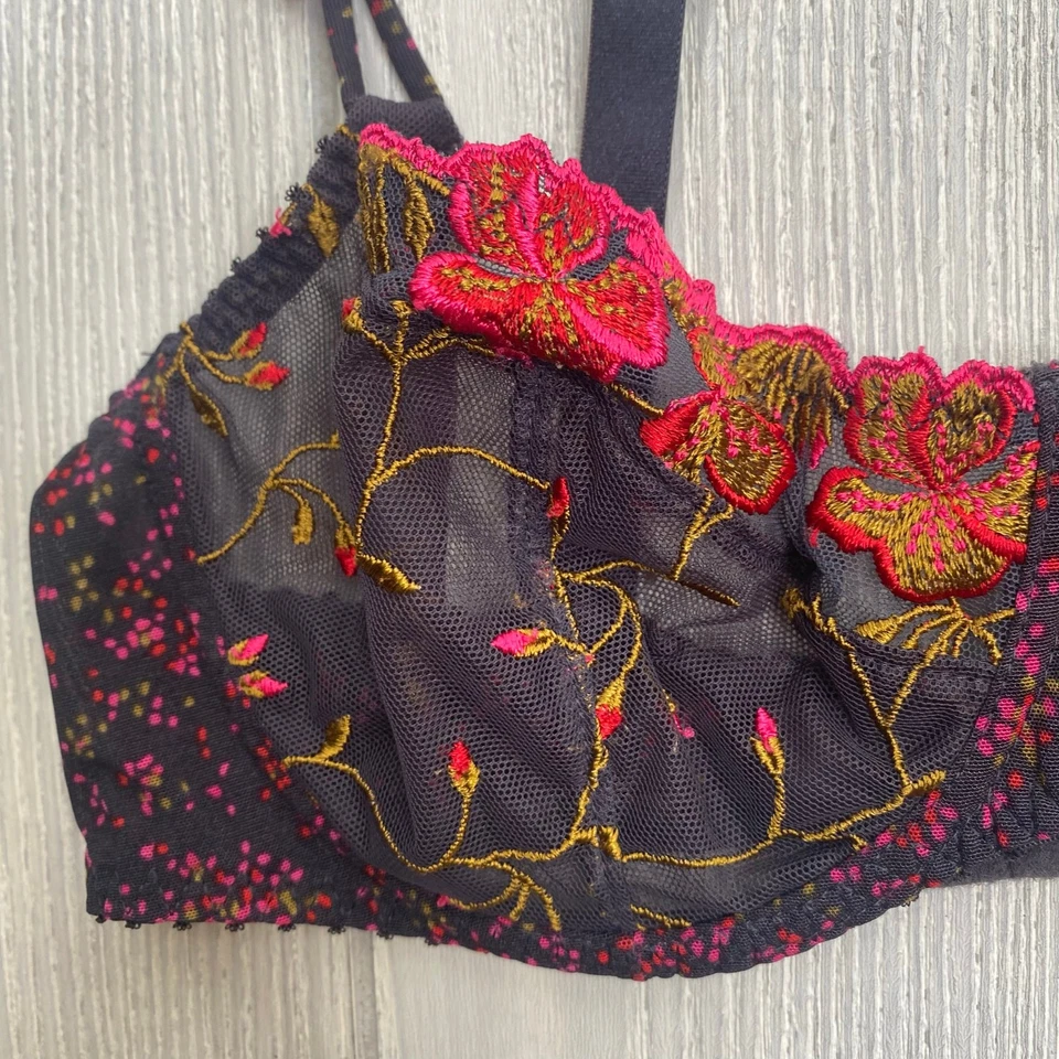 Sujetador Aubade Paris Negro Malla Floral Bordado Con Aros Media Copa Talla 32 A 32A Foto 2 de 4