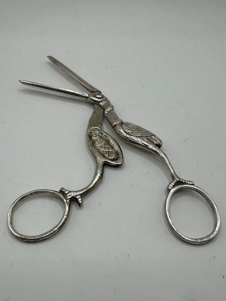 Antique Vintage Silver Stork Scissors for Sewing - "Birthing Scissors" - Image 2 of 4
