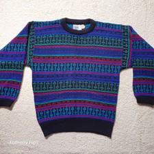 Vintage Robert Bruce Geometric Pattern Knit Sweater Mens M-L Made in USA Acrylic