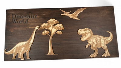 Dinosaur Wall Art Wood Decor Jurassic Kids Room Rustic Large 24x11